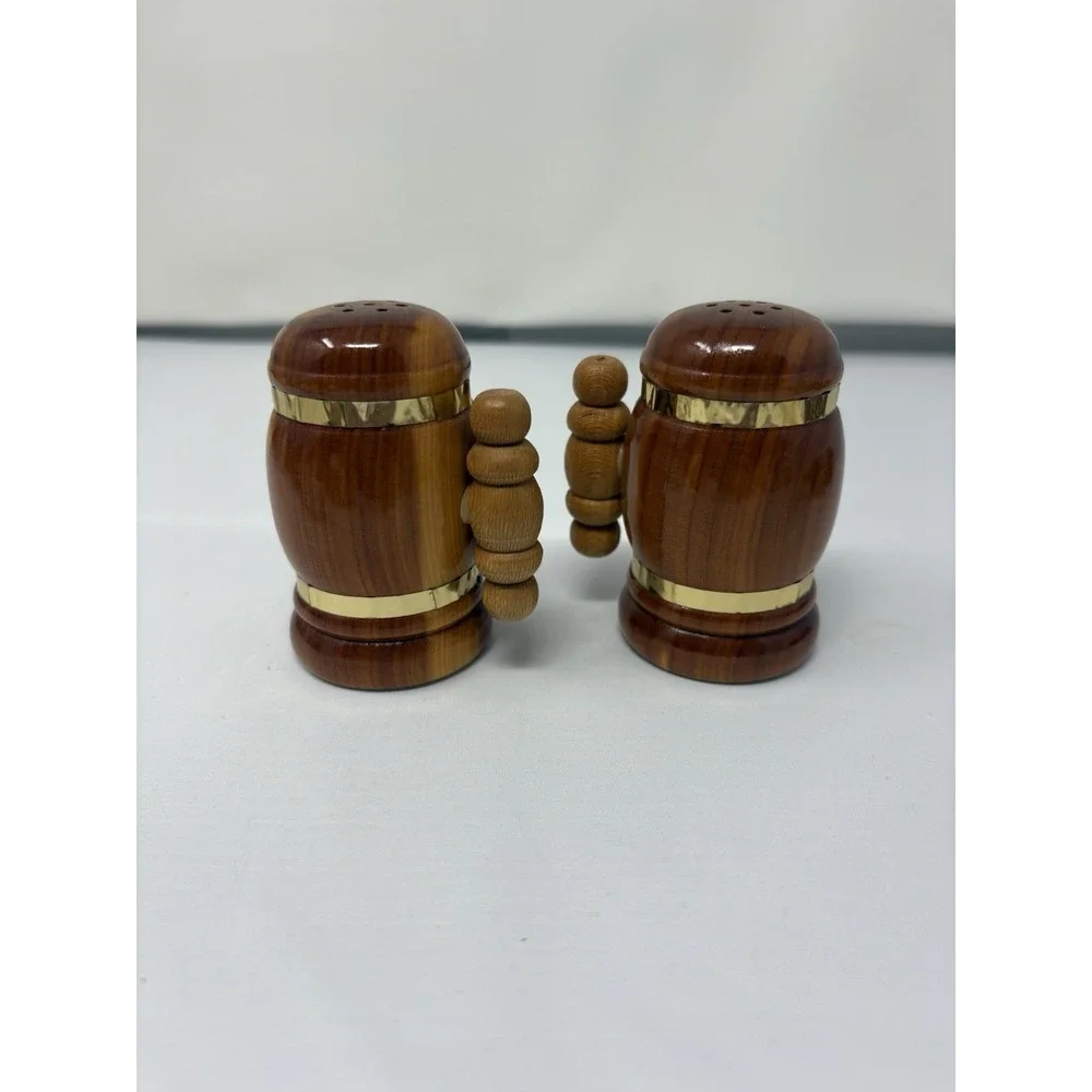 Wood Stein Vintage Lake Of The Parks Wooden‎ Salt & Pepper Shaker Retro MCM Gold